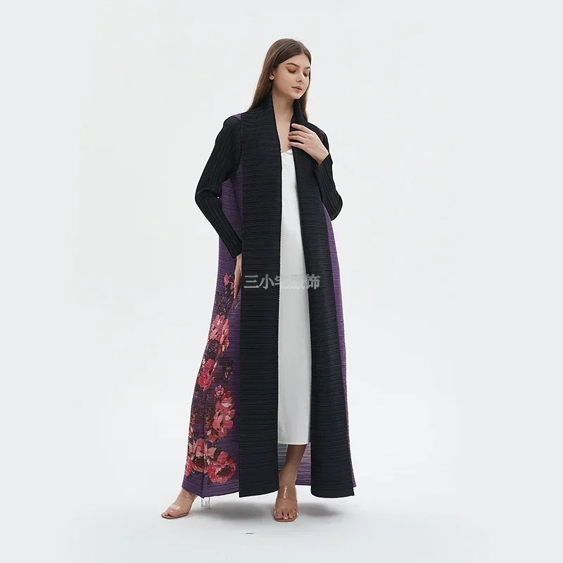 ALSEY Pleated Nine-minute Sleeve Gown Vintage Classic Print Loose Plus Size Tie Design Women's Trench Coat 2024 Summer New