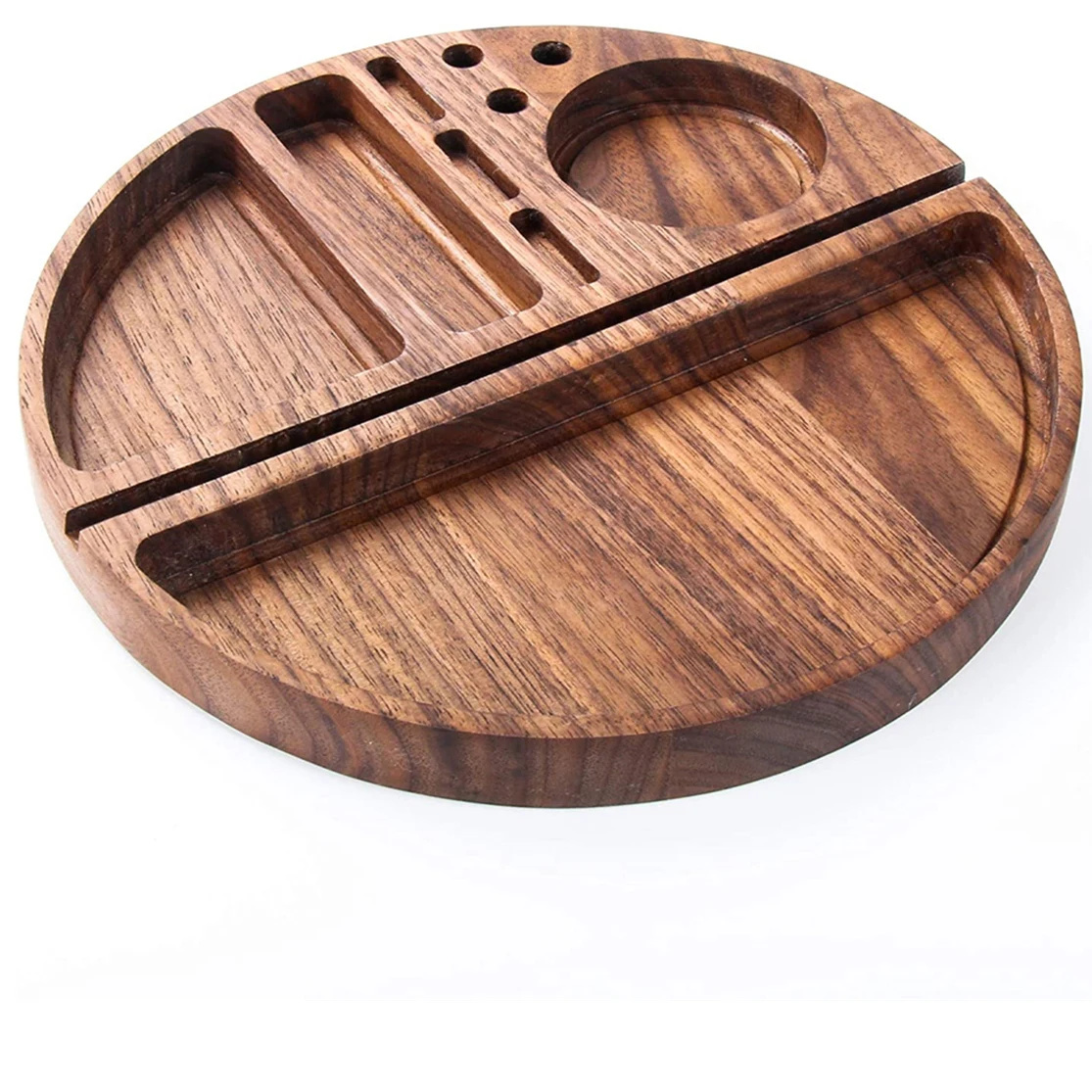 

Wood Rolling Tray Black Walnut Smoking Rolling Paper Console Tobacco Herb Grinding Rolling Weed with Tray 3 Tobacco Slots