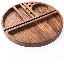 Wood Rolling Tray Black Walnut Smoking Rolling Paper Console Tobacco Herb Grinding Rolling Weed with Tray 3 Tobacco Slots