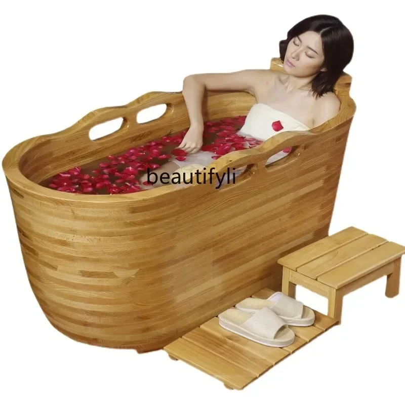 

A44 Oak Whole Body Bath Bucket Bath Wooden Barrel Bath Bucket Bathtub Solid Wood Household Bathtub Adult
