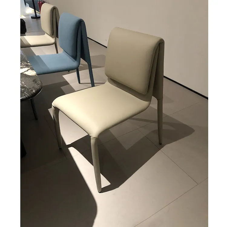 ^Modern Nordic-style Dining Chair with Genuine Leather Backrest and 4 Legs Non-Foldable Home Office Compatible Dining Furniture