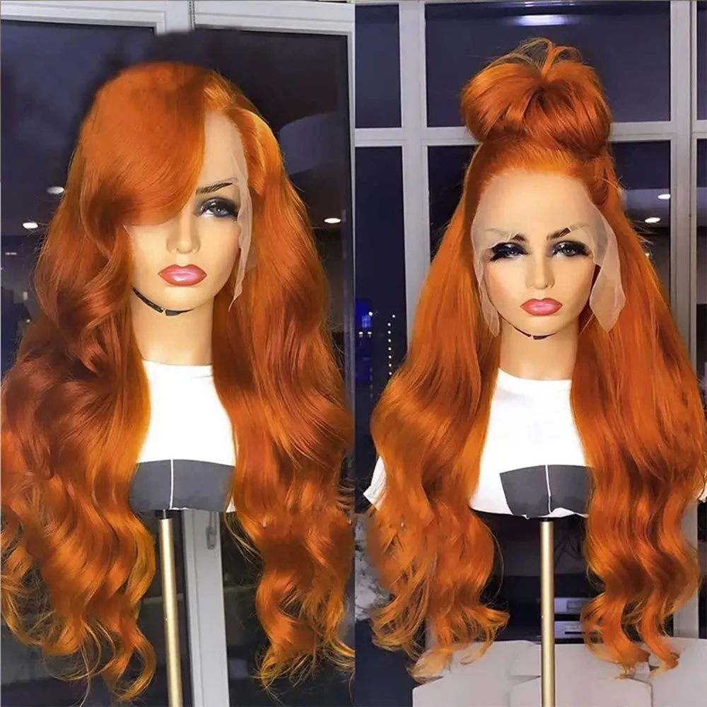 em 350 Body Wave Lace Frontal Wigs Human Hair 200% Ginger Orange Brazilian Glueless 13x4 Lace Front Human Hair Wigs For Black Women