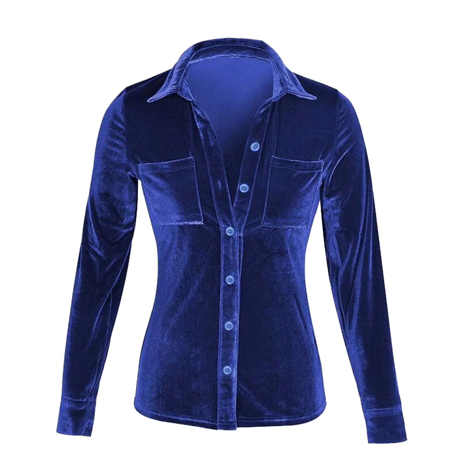 Fashion Velvet Buttons Blouse Shirt Casual Loose Pockets Tops Casual Spring Ladies Female Women Long Sleeve Blusas Pullovers