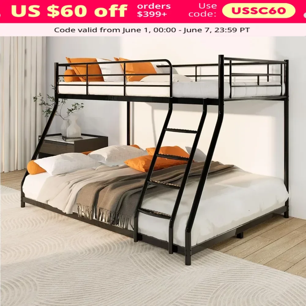 Bunk Bed Twin Bed, for Kids, Teenagers, Adults, with Comfortable Rungs, No Springs Required, Easy To Assemble, Metal, Black