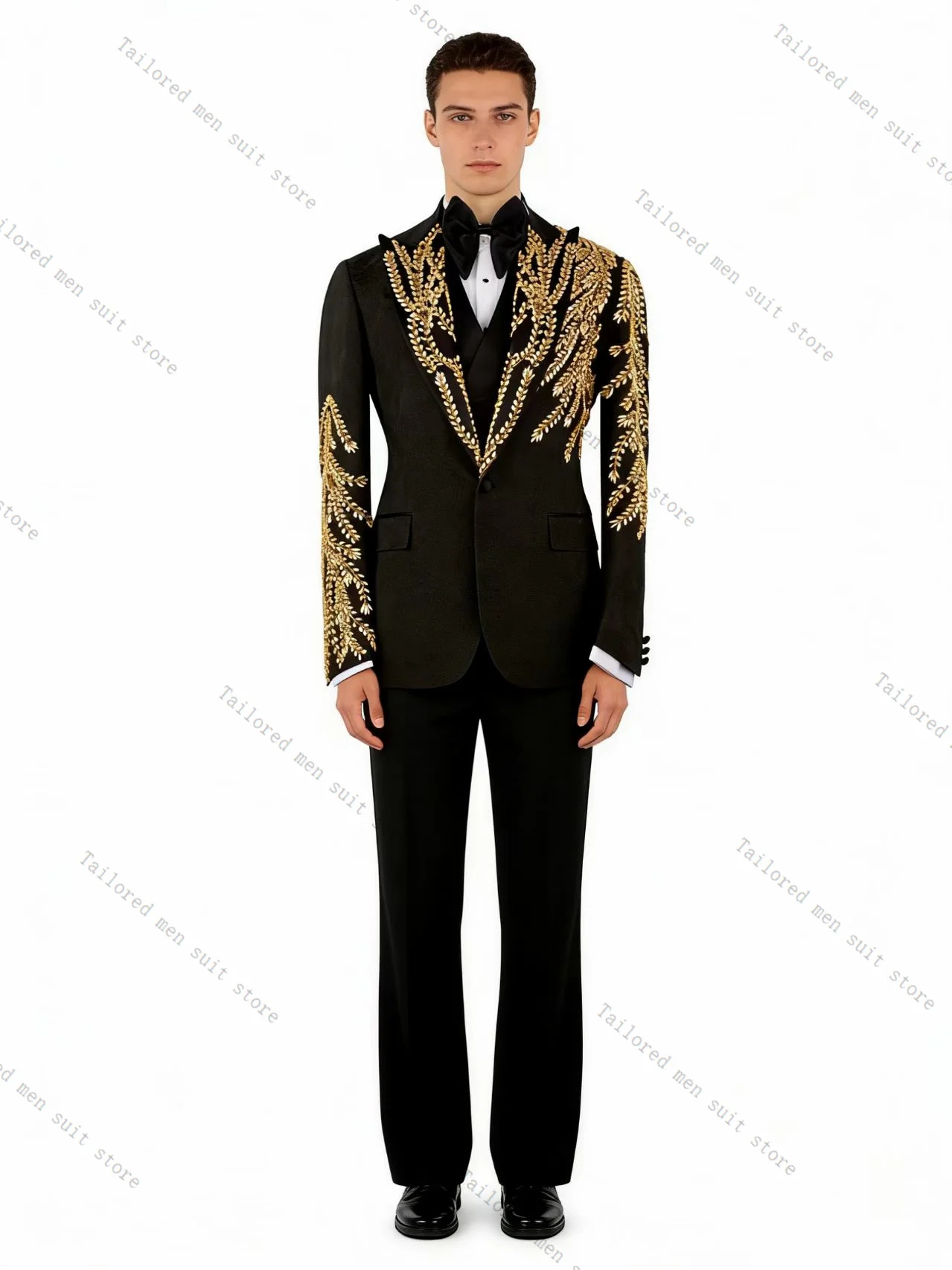

Luxury Gold Crystals Men Suits Pants Set 2 Pcs Blazer+Trousers Groom Wedding Tuxedos Jacket Formal Office Business Coat Outfit