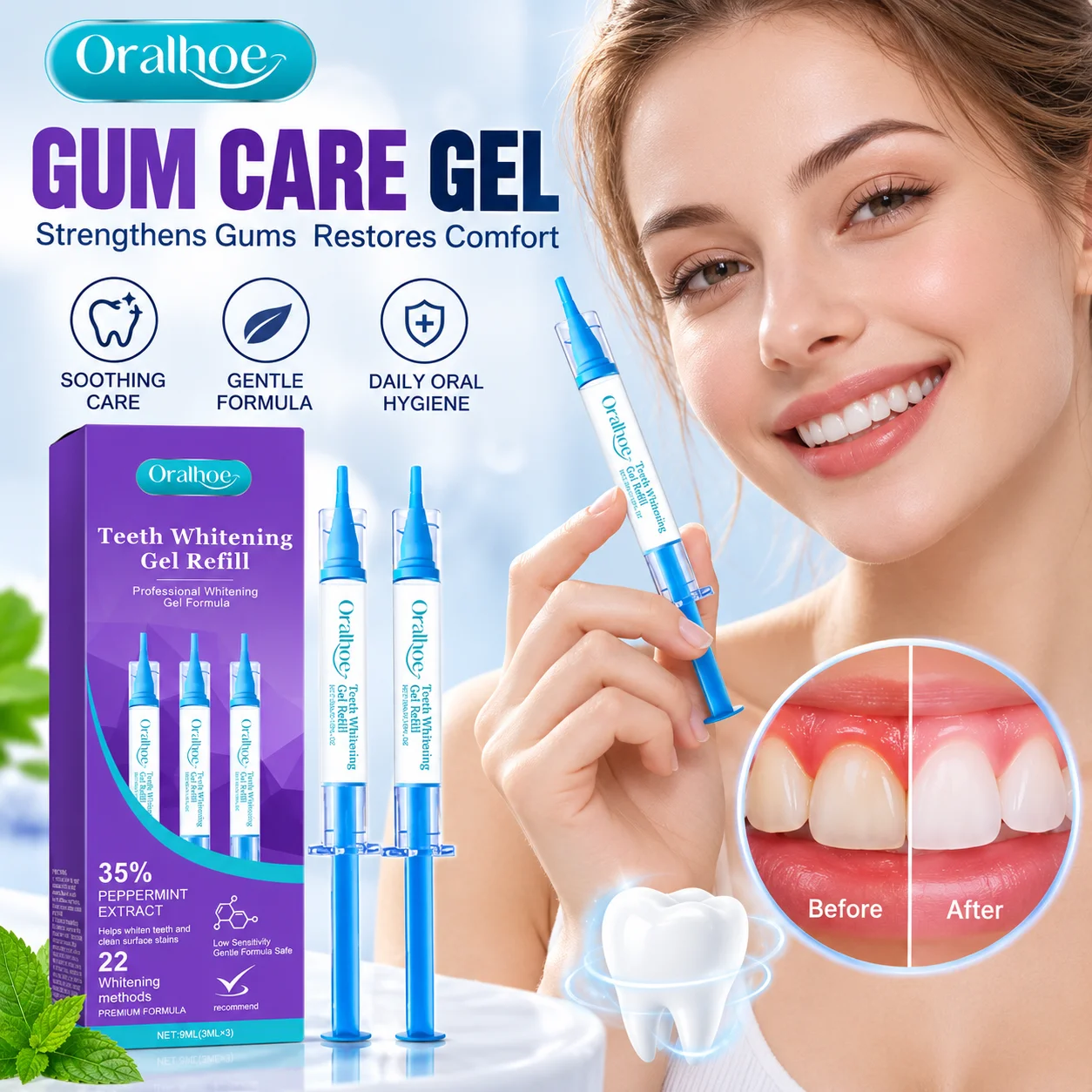 Oralhoe Gum Care Gel 3/6/9/15PCS Soothe Gum Soreness & Discomfort Removes Stains Protect Tooth Enamel Sensitive Gums Oral Care