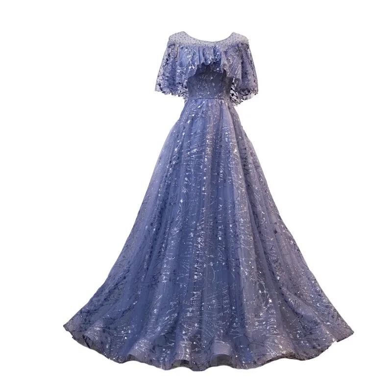 A8185 Bellissimo abito blu per ragazze Donne Abiti Dolce memoria Lunghezza pavimento Abiti da sera Elegante abito lungo da ballo di fine anno