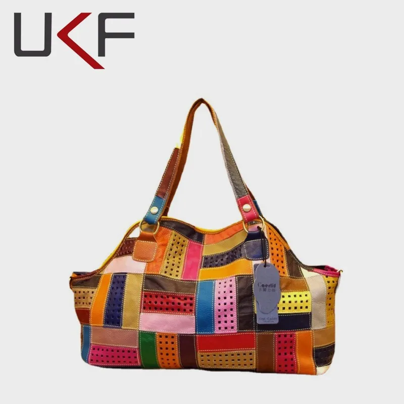 UKF Vintage Ladies Casual Colorful Patchwork Design Handbag Random Stitching Shoulder Bag Female Tote Bag сумка женская bolsos