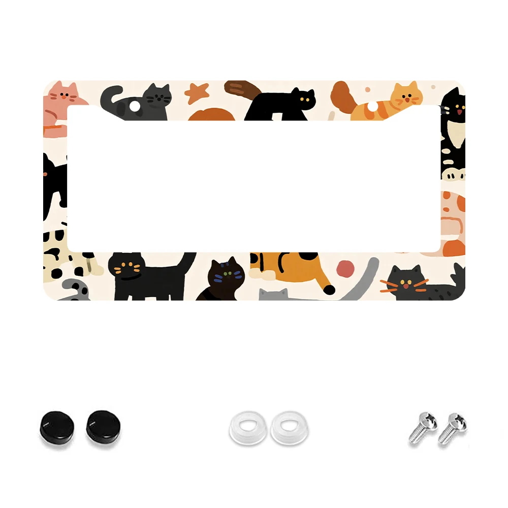 

1 шт. Рамка номерного знака с разноцветным рисунком кота, 2 отверстия, алюминиевый материал, 6x12 дюймов, с набором винтов, забавный мультяшный декор для автомобиля
