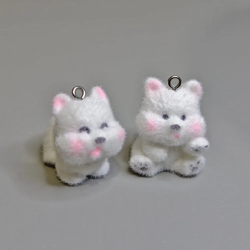 20pcs 3D Flocking Resin Dog Charms Cartoon Puppy Pendant for Necklaces Earrings Handmade Making DIY Jewelry Accessories Supplies