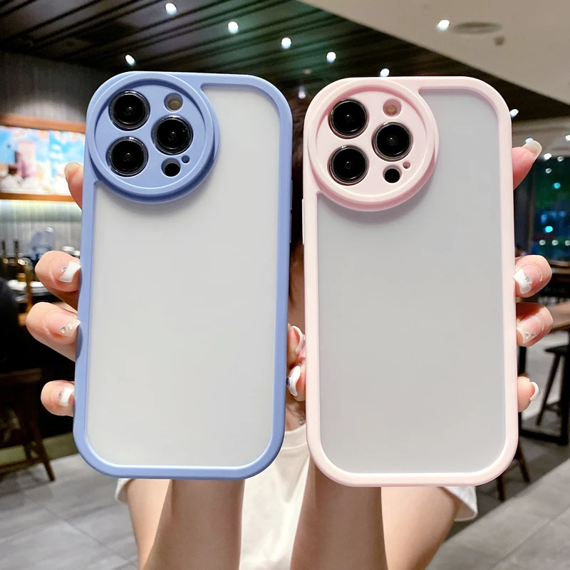 Stylish Matte Transparent Phone Case For iPhone 11 12 13 14 Pro Max Mini XR XS X 7 8 Plus SE Shockproof Silicone Hard Back Cover