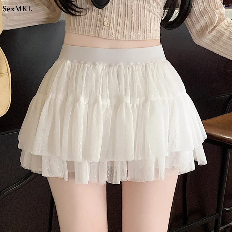 

Streetwear Ball Gown Micro Skirts Black Dot Shorts Women Elastic Waist A Line Faldas Y2k Clothes Pleated Pink Mini Kawaii Skirt