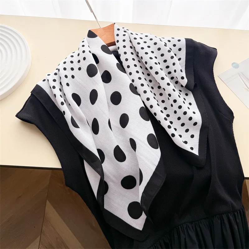 68*68cm Retro Polka Dot Print Sacrf Women Cotton Linen Feel Square Scarf Kerchief Scarf Hair Tie Handbag Bandana Neckerchief
