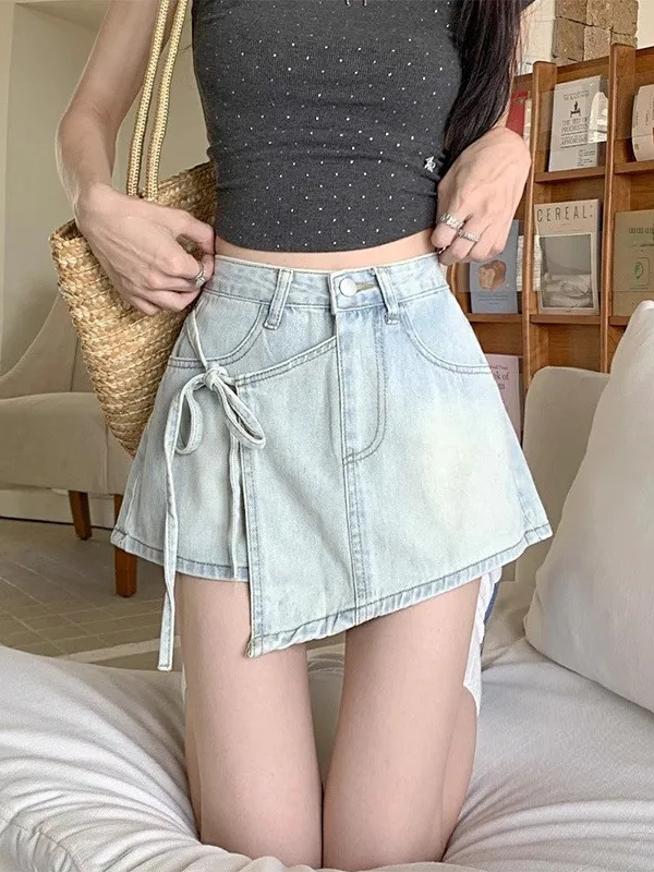 

Модная женская джинсовая юбка-шорты с высокой талией, утягивающая, летняя, повседневная, прямого кроя, нескользящая, износостойкая, с эффектом тай-дай