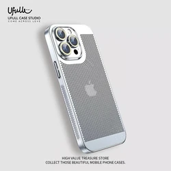 Heat Dissipation Phone Case For Iphone 15 14 11 12 13 Pro Max 14Plus XS Max Mini Cover Electroplated Border Honeycomb Mesh Shell