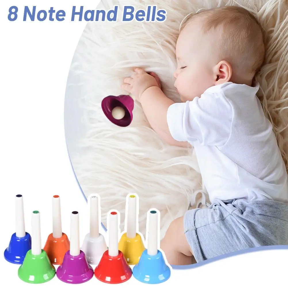 8 Pieces Hand Percussion Bells Colorful Poortable Musical Instrument 8 Note Hand Bells For Classroom Children Adults Party S4r8