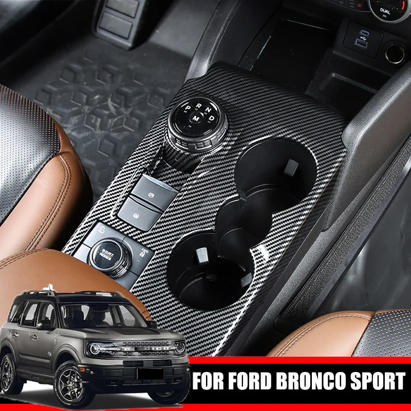 For Ford Bronco sport 2021 2022 ABS black center control gear shift panle front water cup holder cover interior accessories