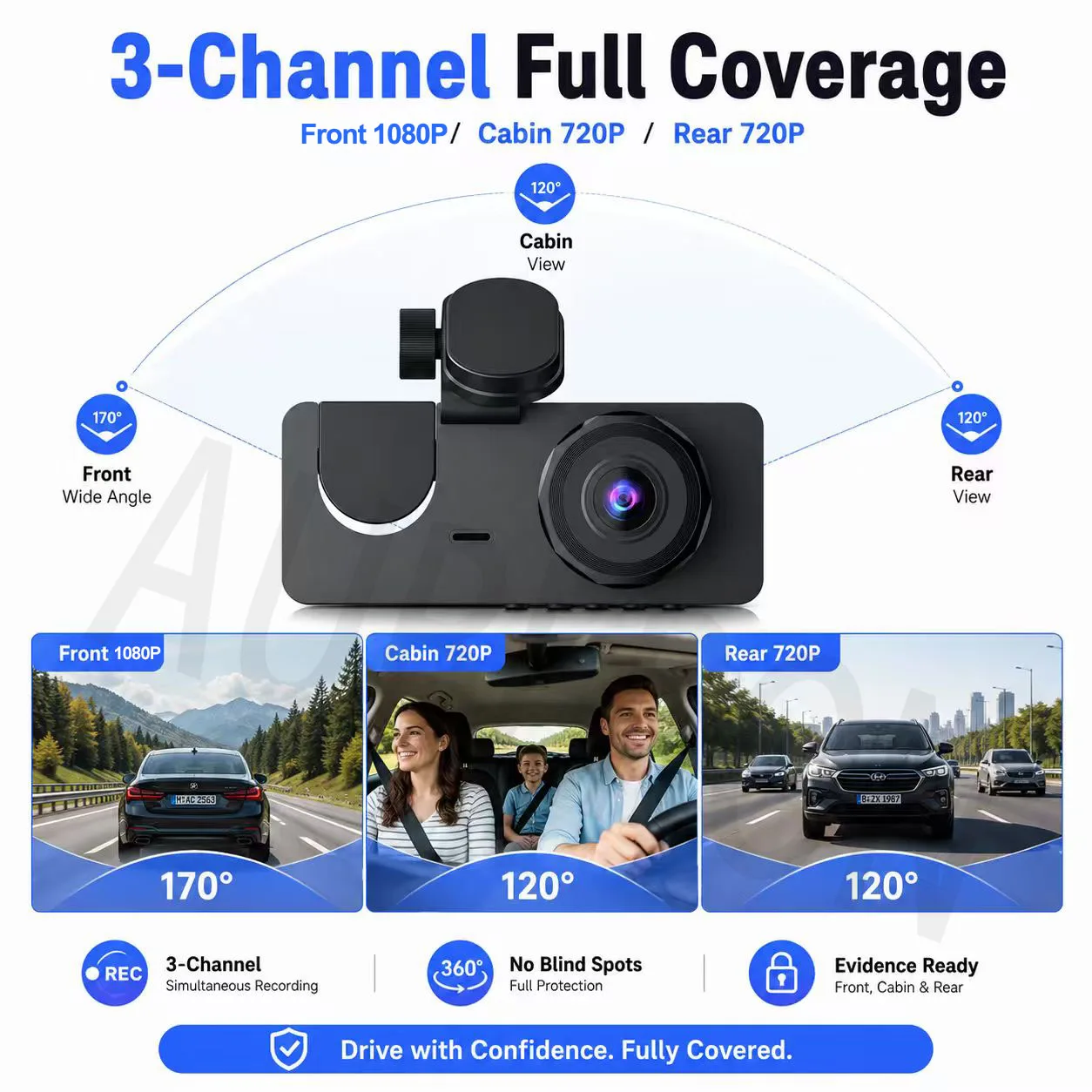 Car DVR 3Channel Dash Cam for Car 1080P Video Recorder WIFI APP Dashcam Front and Rear View Camera Night Vision Car Accessories