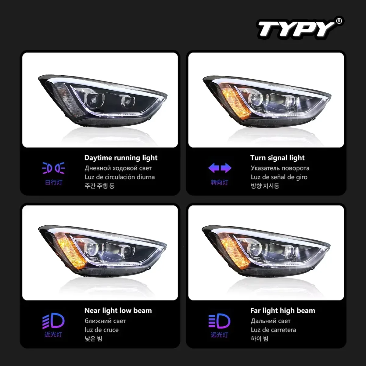Picture 4: 2 PCS Car Lights LED Head Lamp for Sante FE IX45 2013 2014 2015 Headlights Assembly DRL Demon Eyes