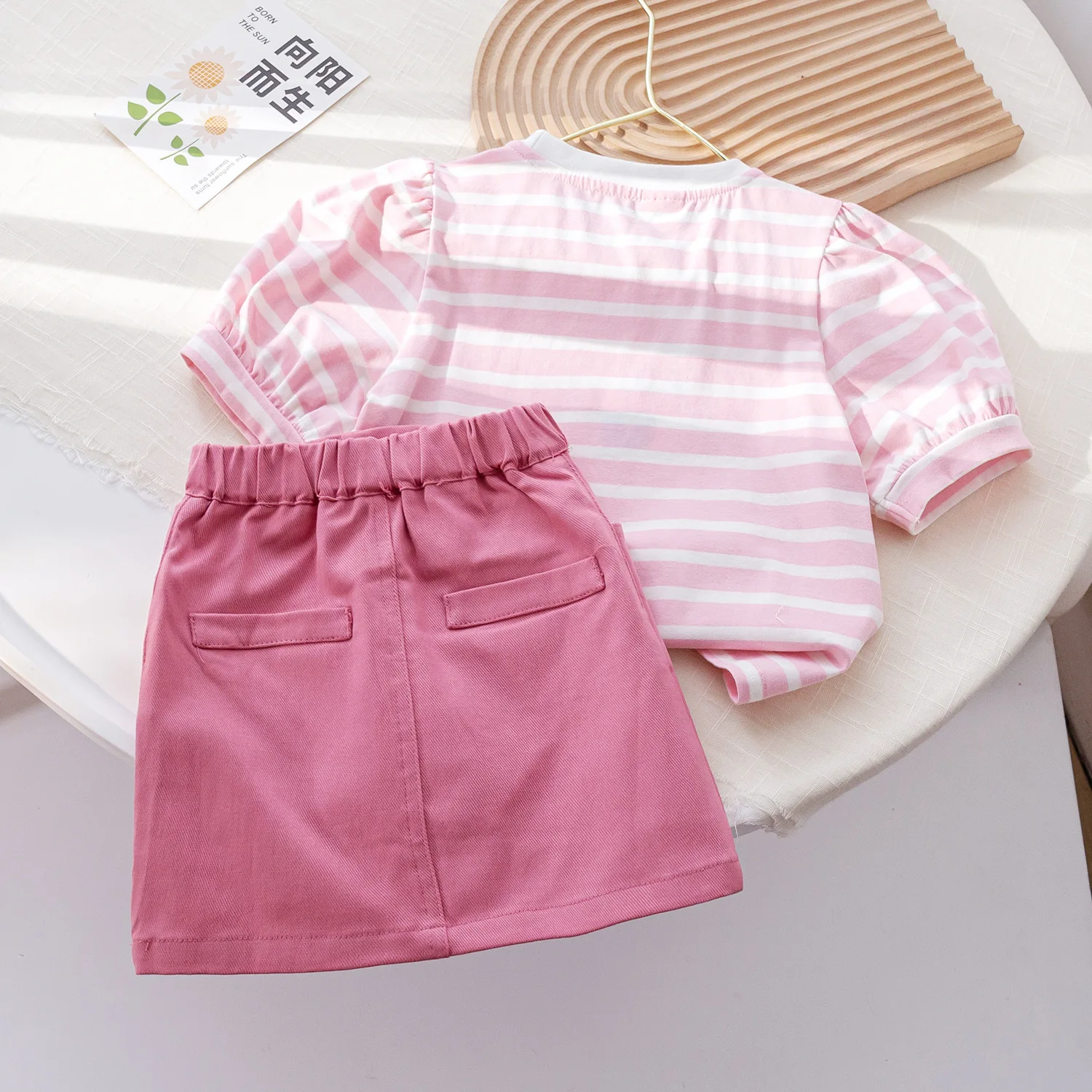 Children\'s Clothing Sets Love Embroidered Striped Short Sleeve + Skirt Kids Clothes for Girls 1 To 6 Years Kids Boutique Clothes