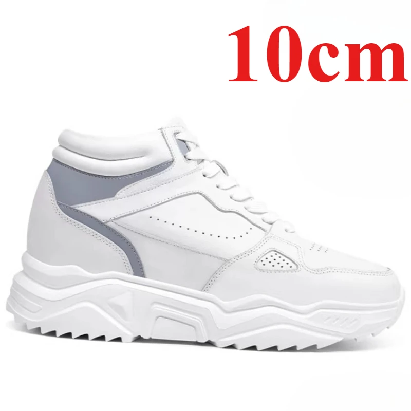 

White High-top Shoes Men's 10cm Elevator Shoes invisible Genuine Leather Breathable Casual Thick Soled Height-increasing Shoes