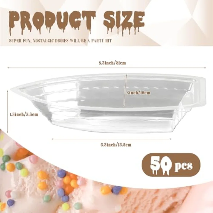 Pack Disposable Banana Split Boats, Ice Cream Sundae Bowls, and Clear Plastic Disposable Dessert Bowls for Parties, Concession view 2