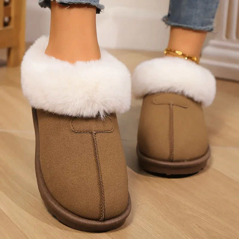 

Flat Snow Boots Winter New Round Toe Deep Mouth Suede Spliced Soft Sole Anti-Slip Wear-Resistant Cotton Boots