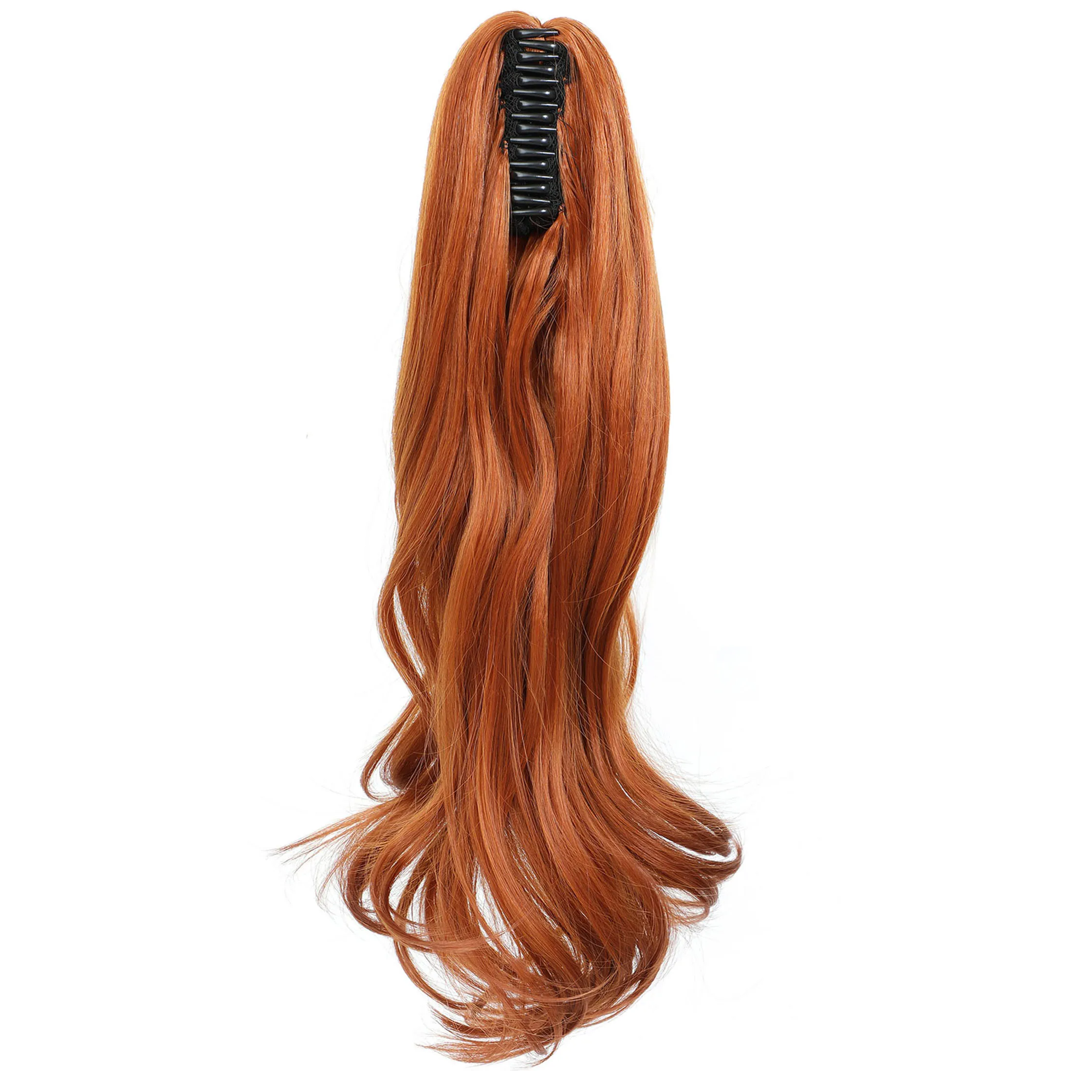 Ekstensi ekor kuda 20 inci, rambut palsu keriting bergelombang klip dalam, ekstensi rambut poni panjang oranye untuk wanita