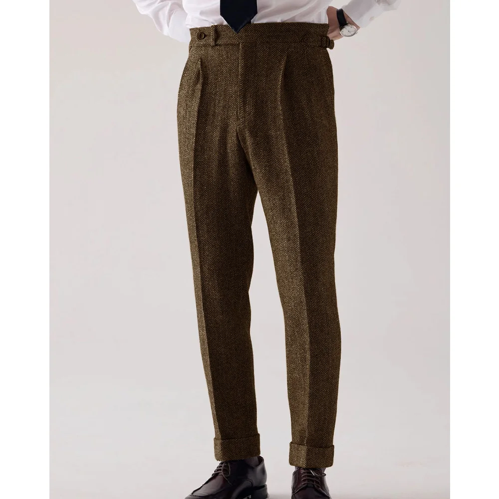 

Mens Herringbone Trousers Slim Tapered Business Casual Pants Comfortable Breathable Formal Office Wear Flat Front Chino Pant for