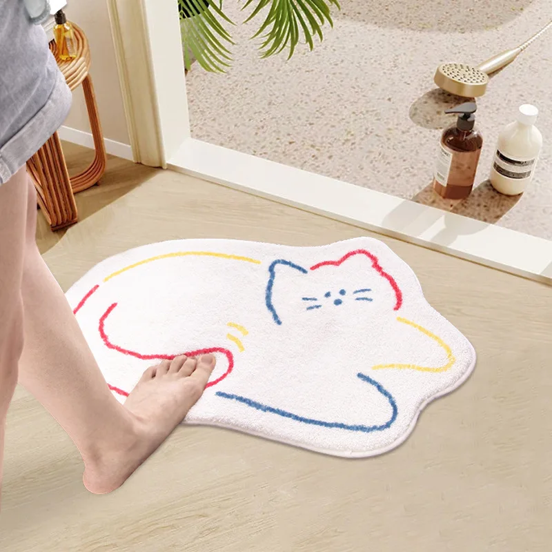 Irregularity Cat Rug Nordic Cartoon Carpet for Bedroom Non-slip Bedside Area Rugs Cute Soft Floor Mat for Living Room Decoration