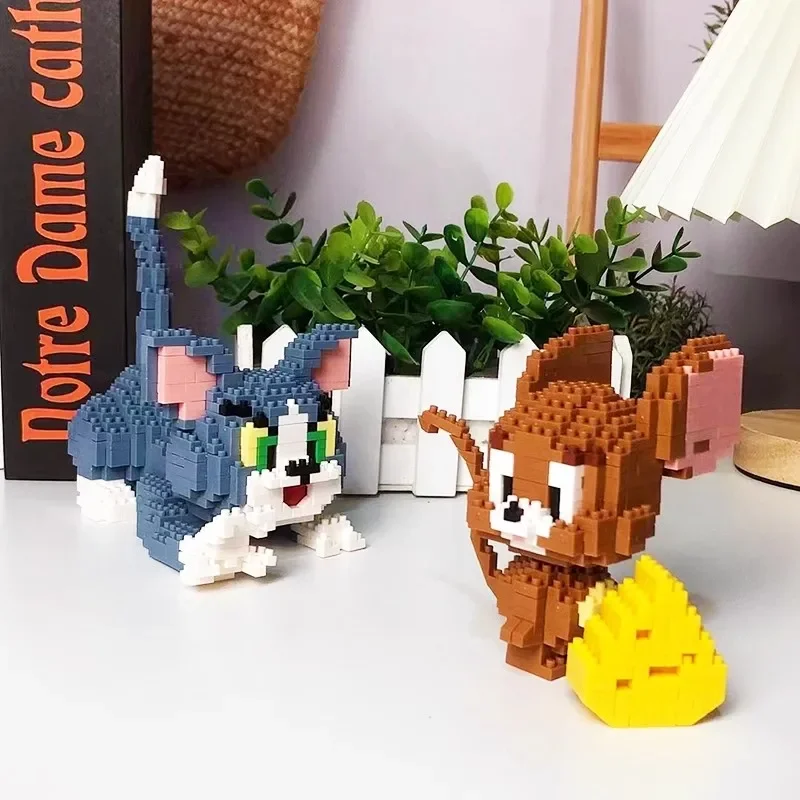 Décennie s de construction Tom et caution Micro, modèle 3D, assemblage de chat et de souris, fromage, anime drôle, mini brique, figurine, jouet pour cadeau de Noël