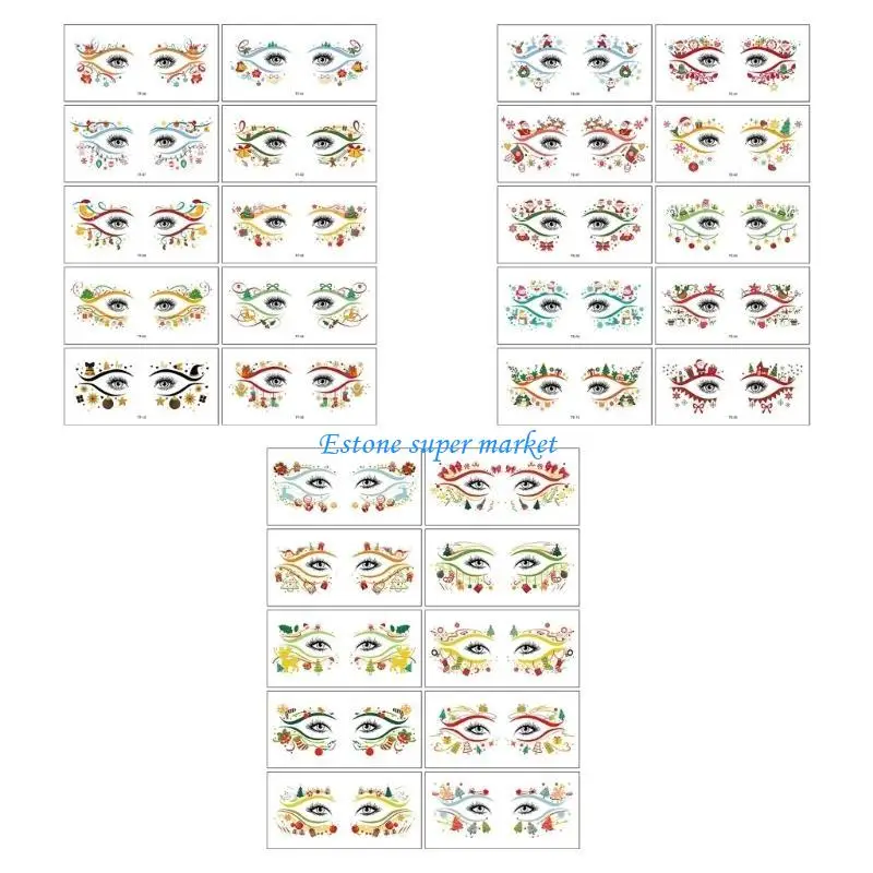 

090B Christmas Face Tatoos Set Of 10 Waterproof And Sweatproof Temporary Tatoos Stickers For Festival Occasion Skin Friendly