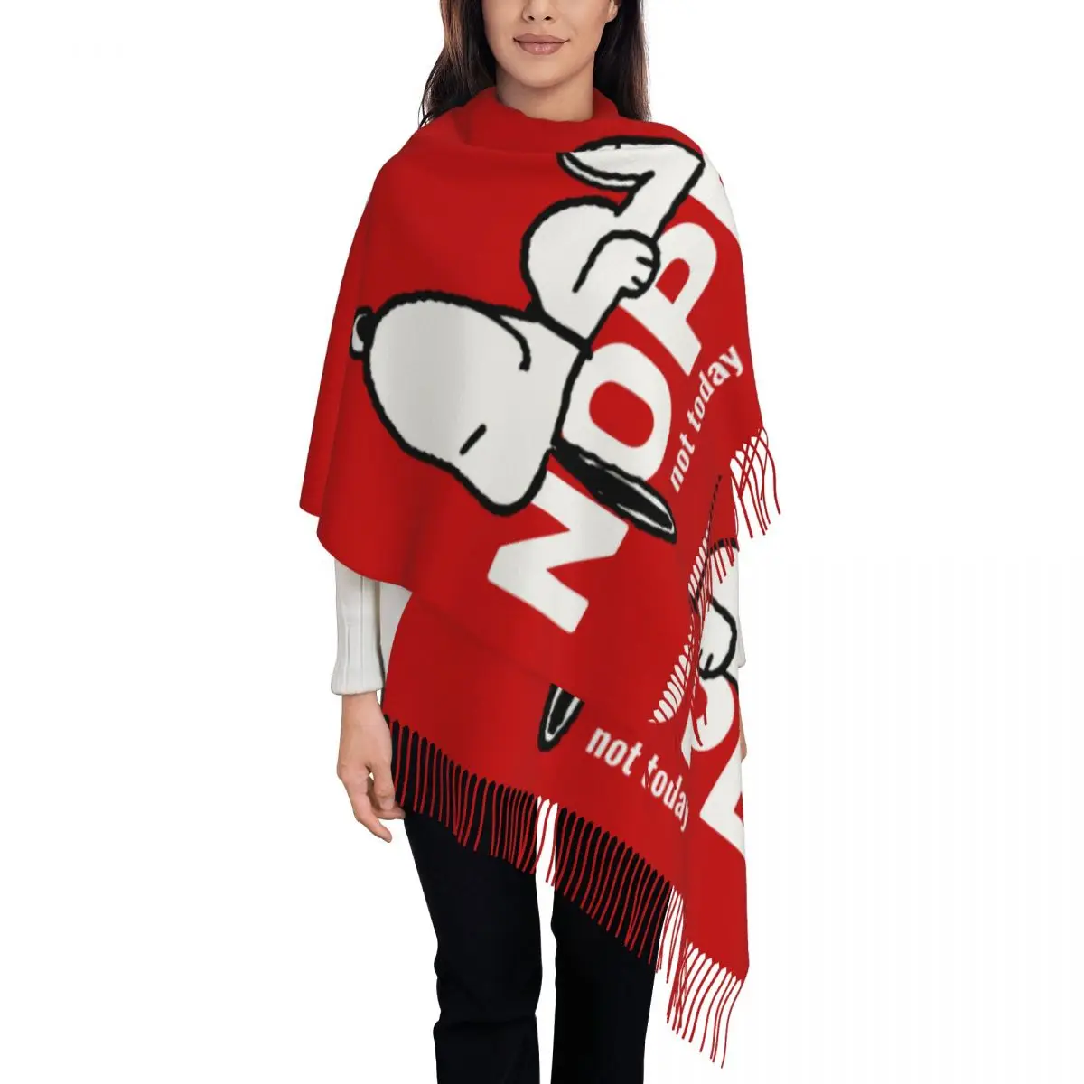 

Custom Snoopys Nope Not Today Scarf Wrap for Women Long Winter Fall Warm Tassel Shawl Unisex Scarves