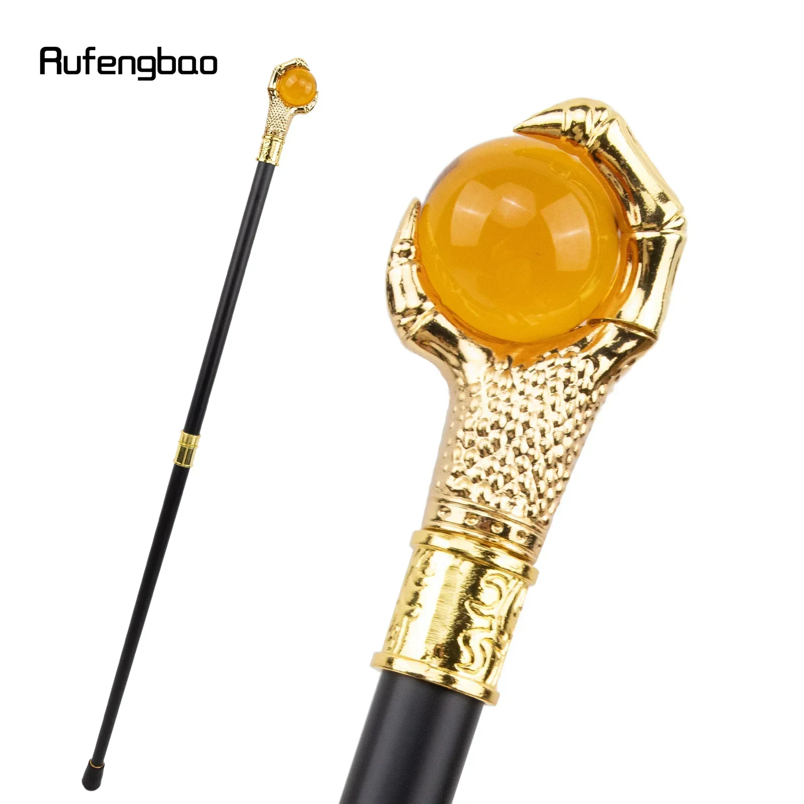 

Dragon Claw Grasp Orange Glass Ball Golden Walking Cane Fashion Decorative Walking Stick Performance stage Cane 93cm