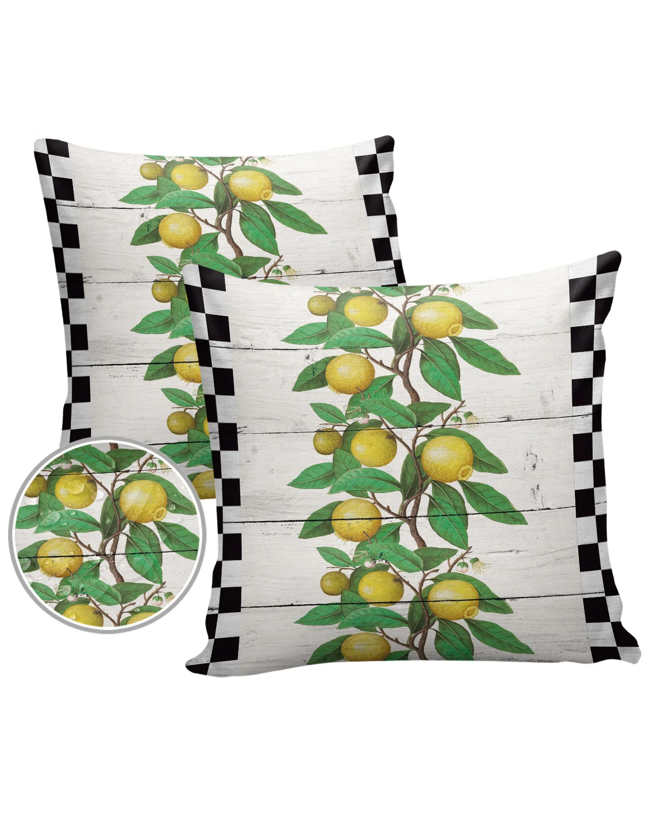 2/4PCS Outdoor Garden Chair Waterproof Cushion Cover Lemon Fruit Retro Wood Grain Plaid Home Decor 40/45/50/60/66cm Pillow Case