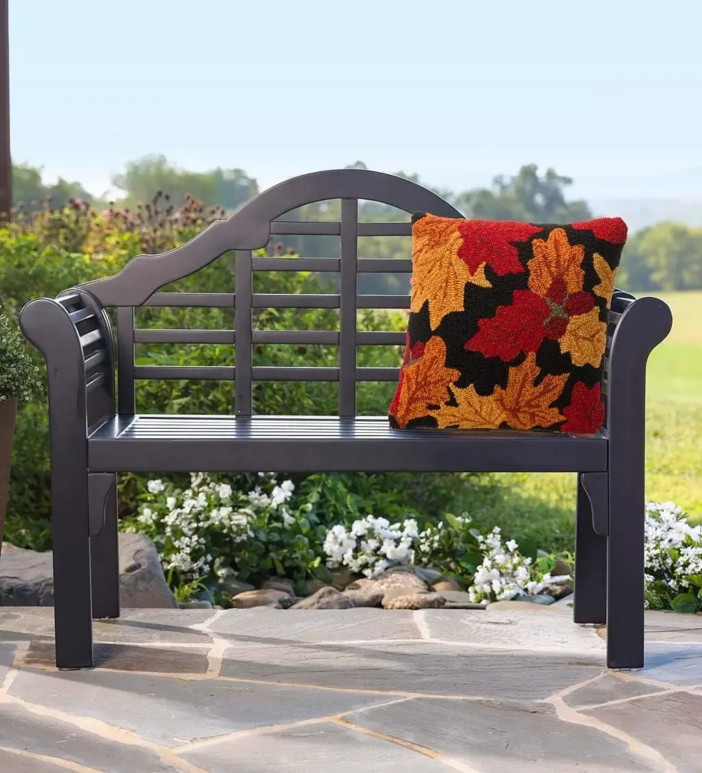 Plow & Hearth Weatherproof Lutyens Outdoor Bench | Holds Up To 400 lbs | Garden Patio Porch Park Deck Wood  Black