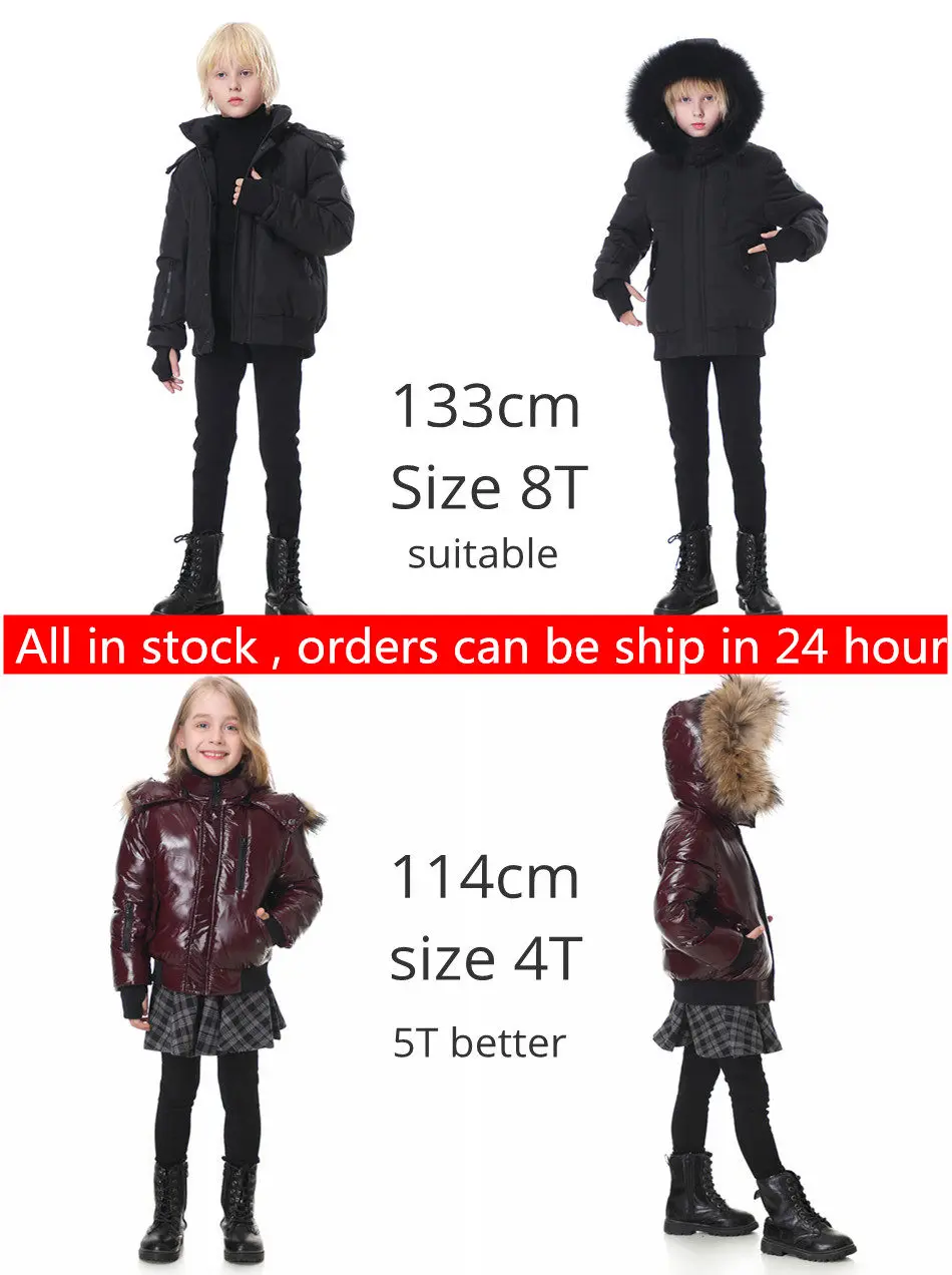 New 2023 super warm filling white duck down winter coats for kids- Teenager outdoor thicken jackets nature fur waterproof fabric