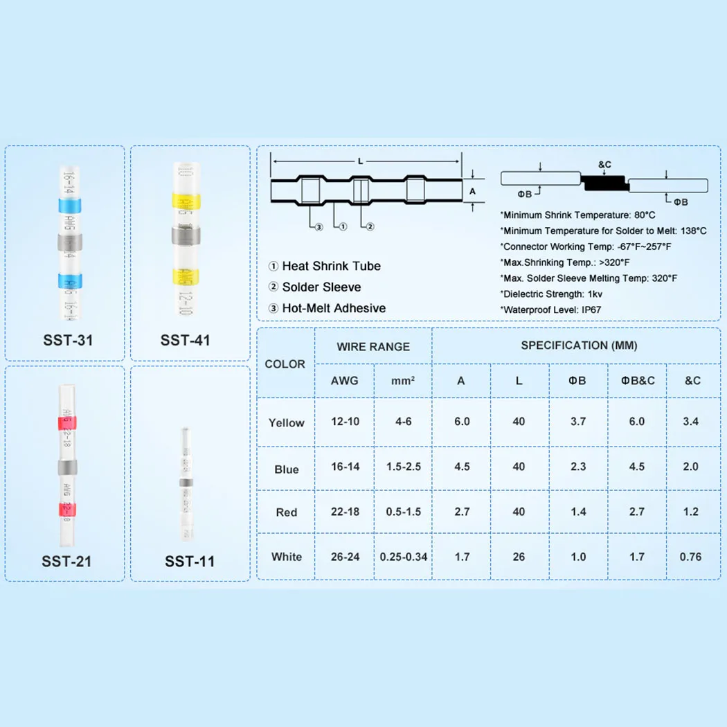 Connettori termorestringenti, connettori per cavi a crimpare elettrici isolati impermeabili, terminale di giunzione per barche marine automobilistiche