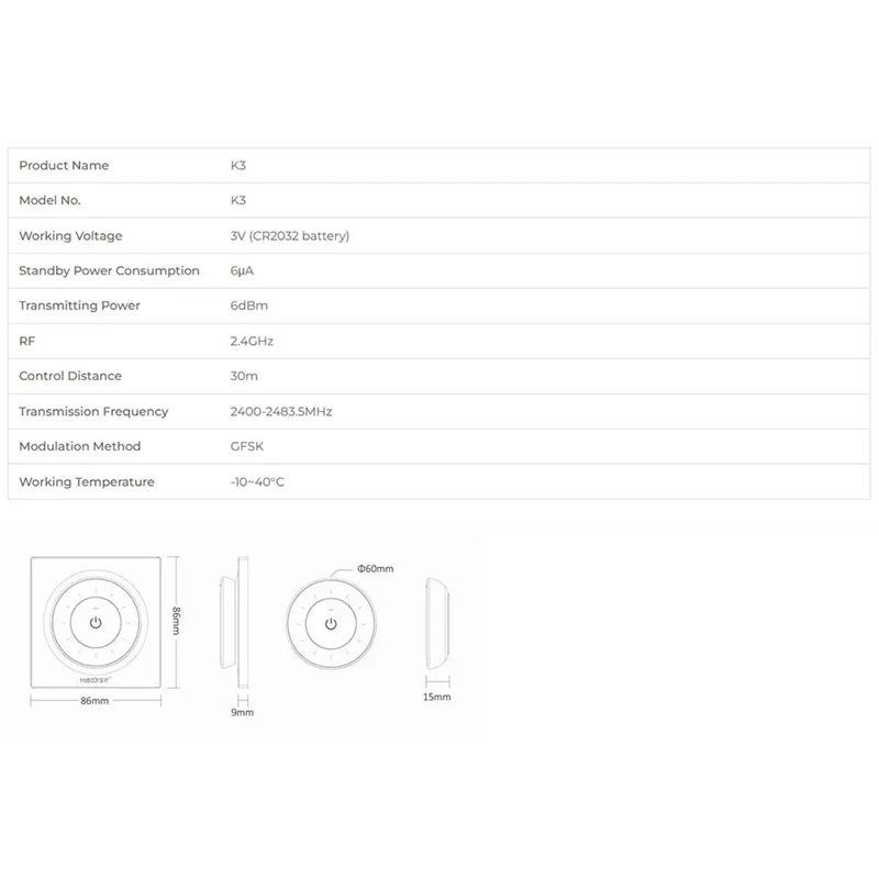 Miboxer K3S Panel Thumbwheel Remote 2.4G Brightness Color Temperature Adjustable Wireless Controller