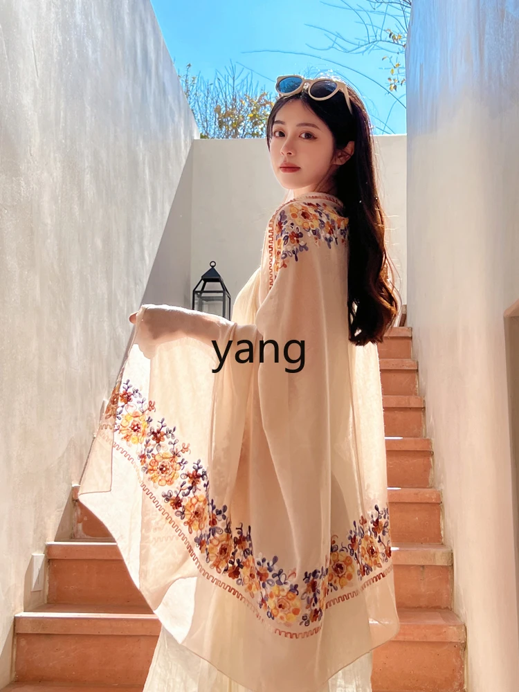 LMM ethnic style cotton and linen scarf women's summer shawl Yunnan Chaka Salt Lake travel sunscreen towel