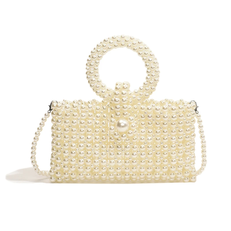 Pearl Beading Small Square Shoulder and Crossbody Bags Simple Fashion Versatile Handbags for Women 2024 Designer New Style