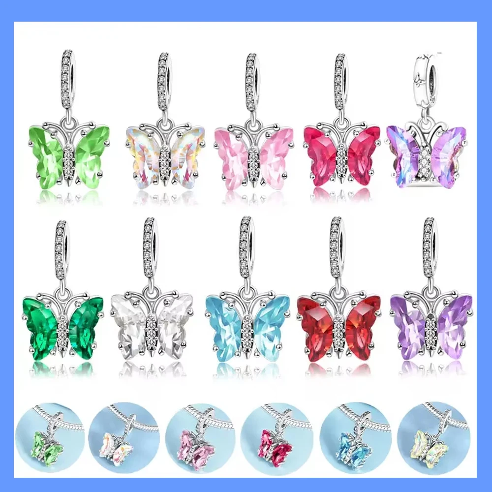 

Милые изысканные подвески из стерлингового серебра с красочными звездами и бабочками, подходят для оригинального браслета, женское ожерелье, ювелирные изделия, подарок, серебряные бусины 925 пробы