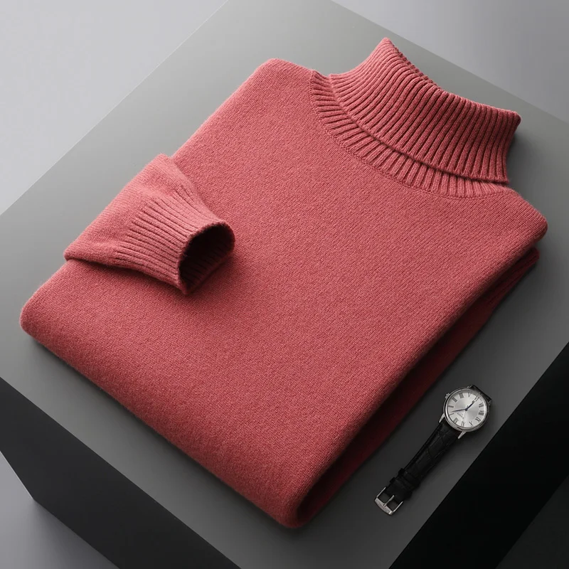 LDZWSM Winter New 100% Wool Sweater Men's Lapel Knit Pullover Casual Loose Large Size Sweater Youth Turtleneck ShirtsM3003004