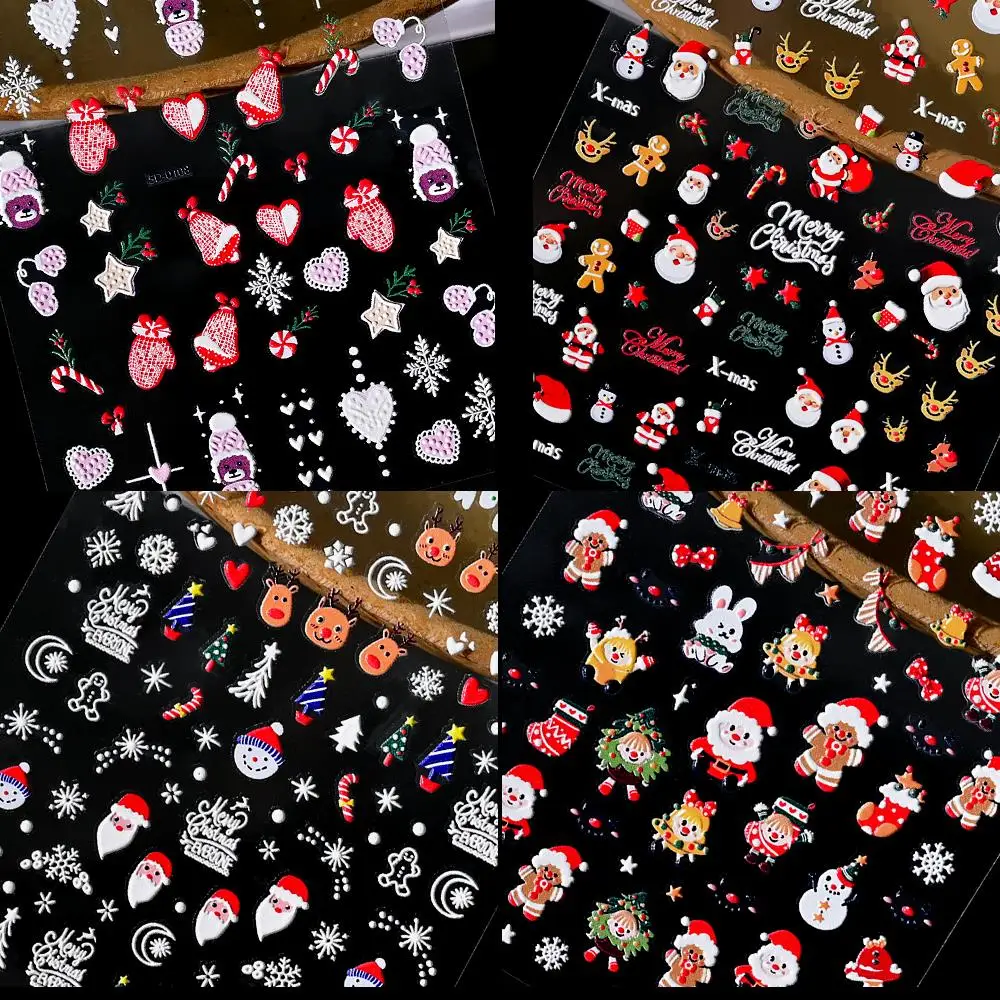 Christmas 5D Embossed Nail Art Sticker 5D Santa Claus/Snow man/Snowflakes Nail Decal 8*10cm Xmas Snowflakes Self-Adhesive Slider