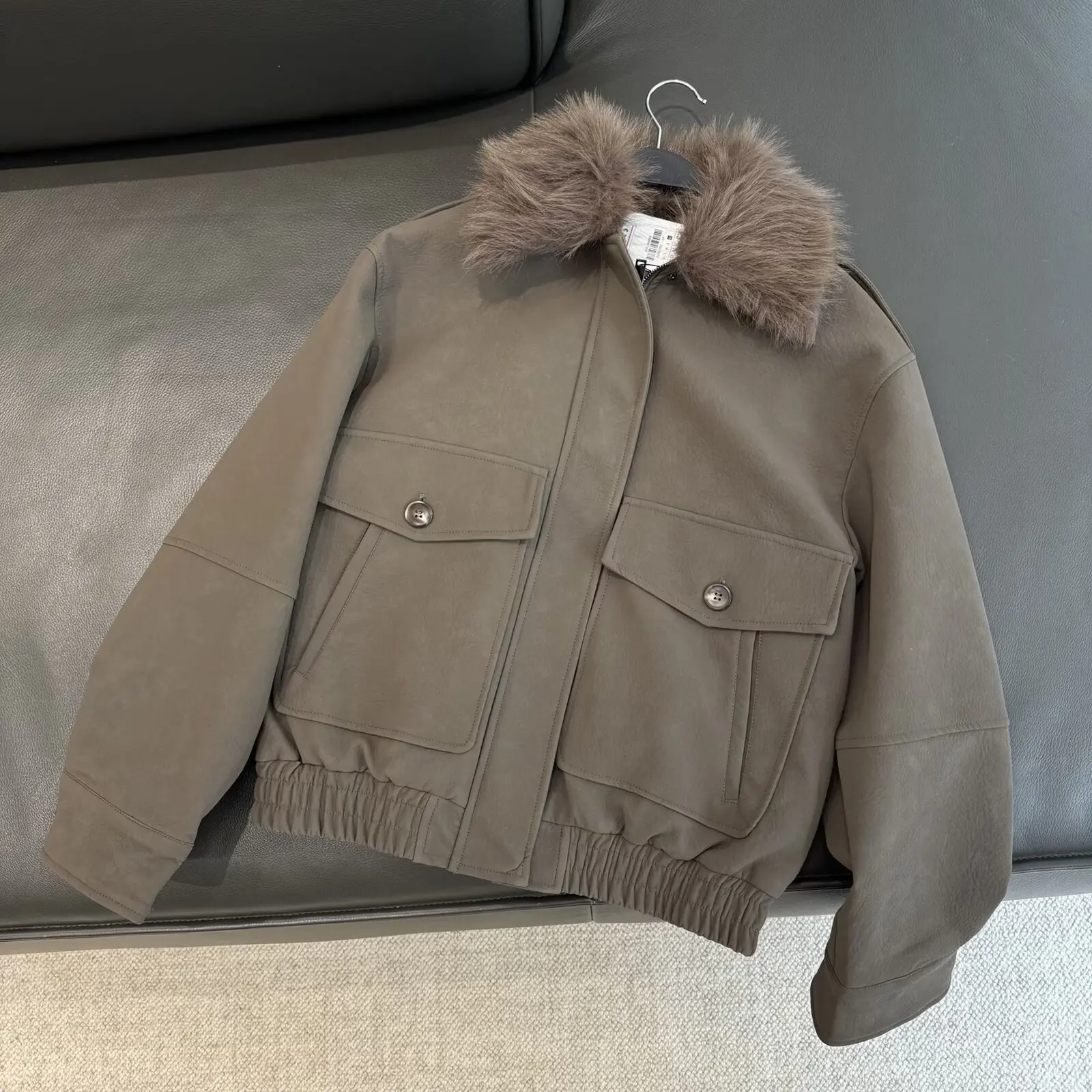 

WOMAN 2026 Spring New Fashionable and Casual Anti Leather Fleece Collar Detachable Jacket Coat Chic Outerwear Mujer