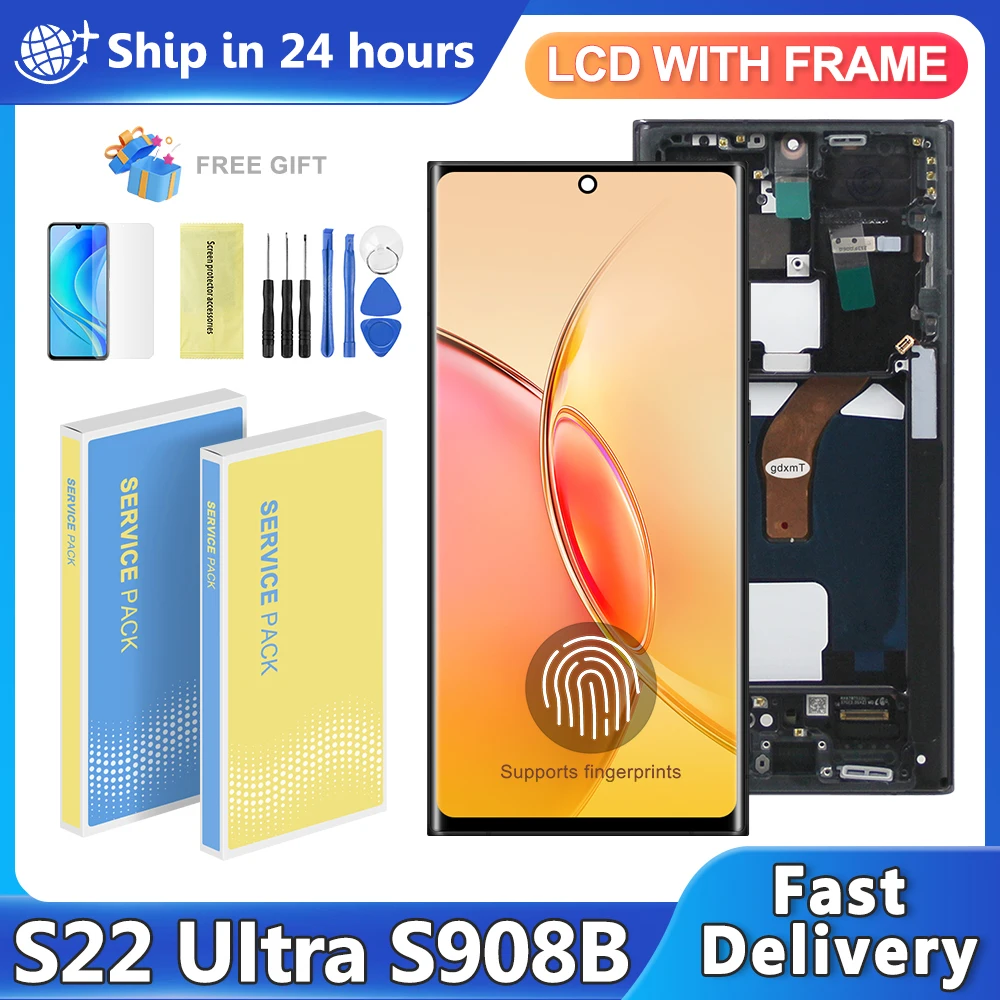 

6.78'' OLED For Samsung Galaxy S22 Ultra 5G S908B S908B/DS Lcd Display Touch Screen Digital S22Ultra Display Screen Assembly