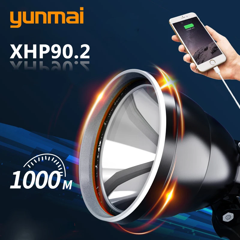 

Xhp90.2 самый яркий светодиодный налобный фонарь, налобный фонарь, Головной фонарь, фонарик, лампочка 32 Вт, 3*18650 аккумулятор, внешний аккумулятор 7800 мАч, фонарь