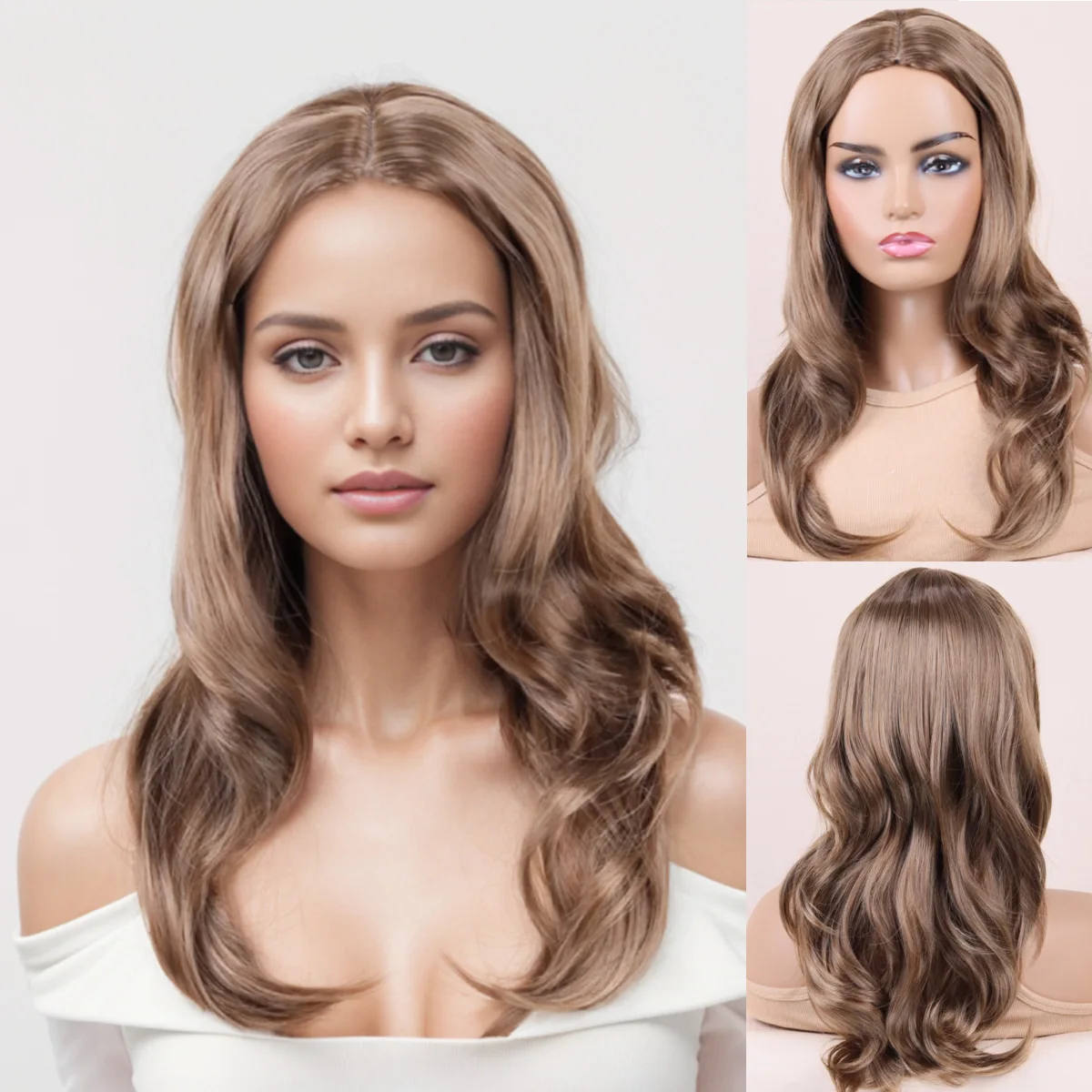 

Парик Big Wave для женщин, с челкой в форме восьмерки, длинные кудрявые волосы с градиентом от черного до серого, из синтетического волокна, полный парик.