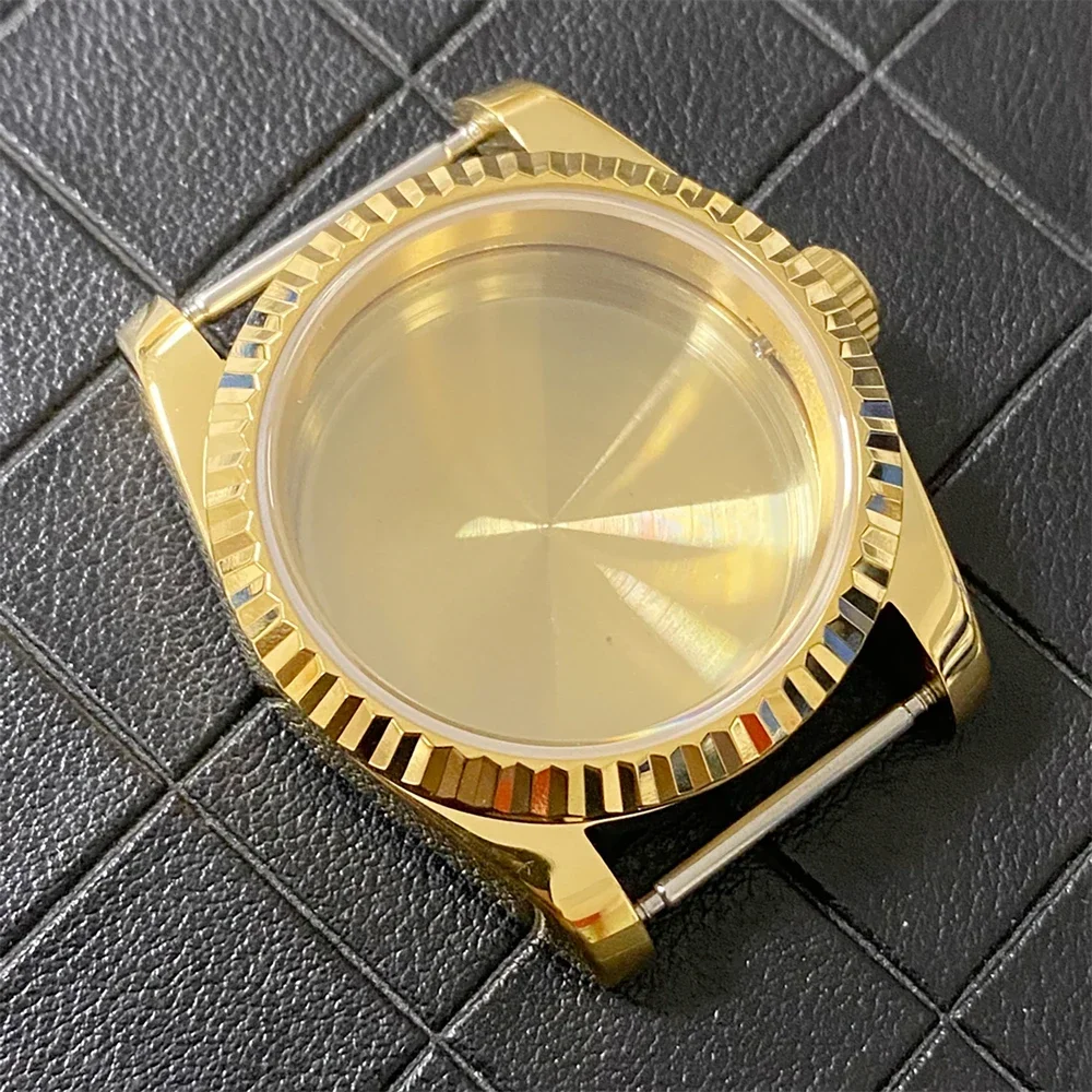 

High Quality New Golden 36mm Oyster Perpetual Watch Case Dense/Transparent Bottom Sapphire Glass Fits NH35 NH36 Movement Parts