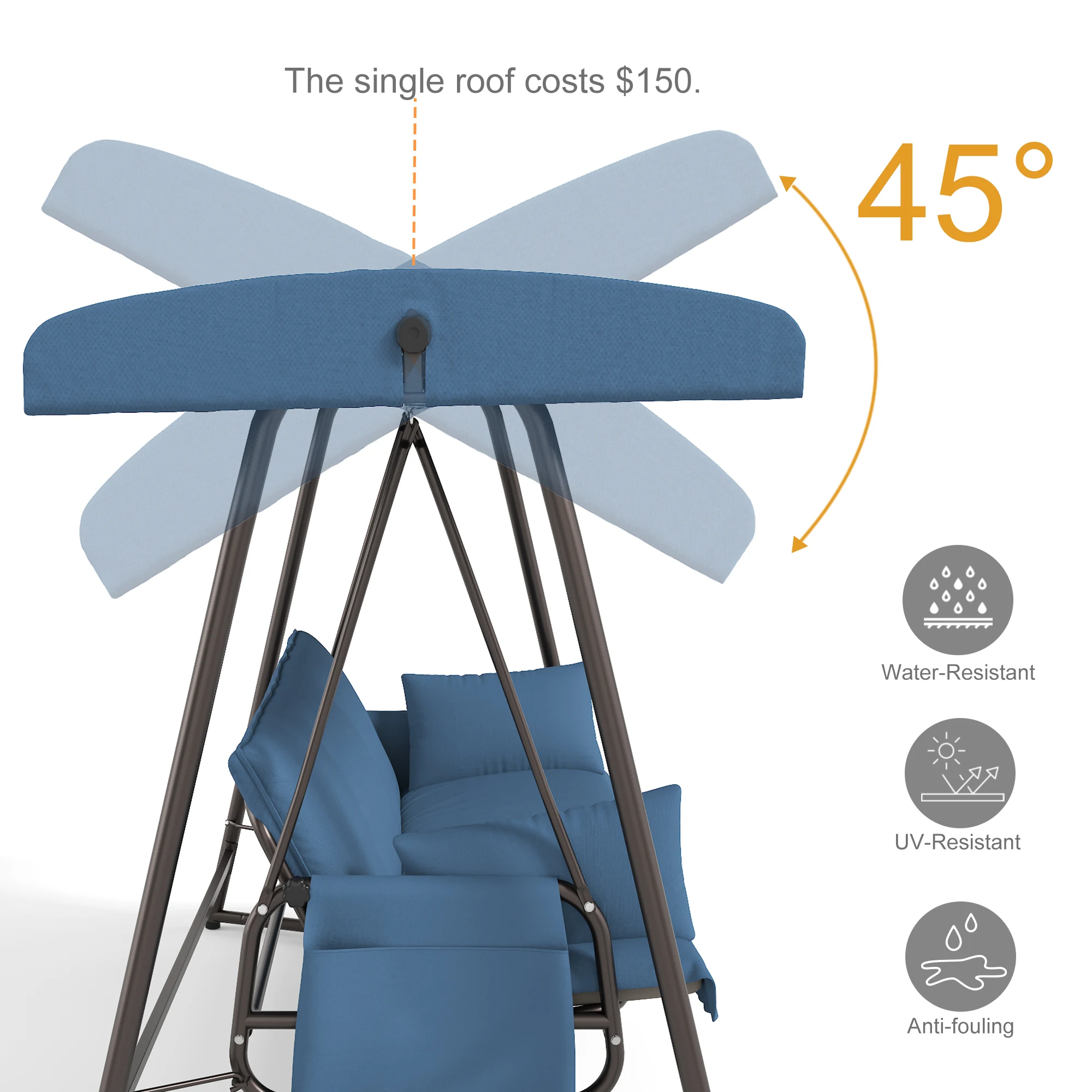 3-in-1 Hanging Patio Swing Bed with Adjustable Canopy, 3-Seater Supports 600 Lbs, 45° Tilt Canopy,Waterproof & Rust-Resistant
